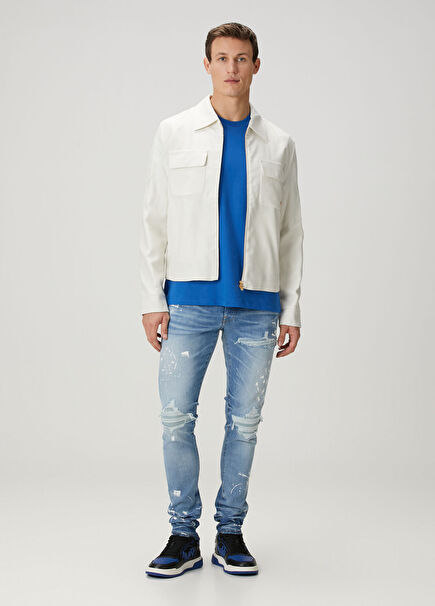 Açık Mavi Yıpratma Detaylı Jean Pantolon